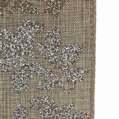 Stuha jutová s drátkem béžová vánoční listy 9.1 m