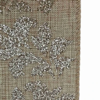 Stuha jutová s drátkem béžová vánoční listy 9.1 m