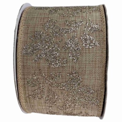 Stuha jutová s drátkem béžová vánoční listy 9.1 m