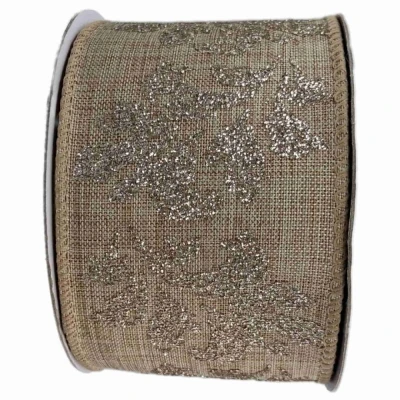 Stuha jutová s drátkem béžová vánoční listy 9.1 m