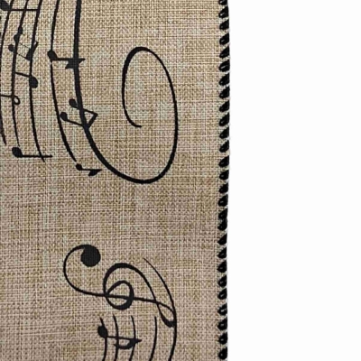 Stuha jutová s drátkem béžová vánoční noty 9.1 m