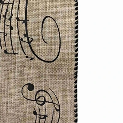 Stuha jutová s drátkem béžová vánoční noty 9.1 m