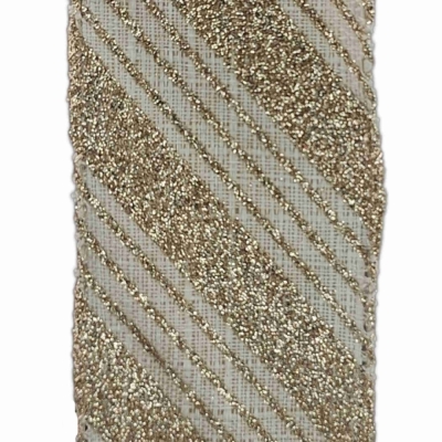 Stuha jutová s drátkem béžová vánoční pruhy 9.1 m