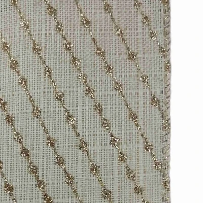 Stuha jutová s drátkem béžová vánoční pruhy 9.1 m