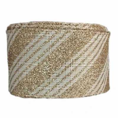 Stuha jutová s drátkem béžová vánoční pruhy 9.1 m