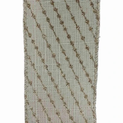 Stuha jutová s drátkem béžová vánoční pruhy 9.1 m