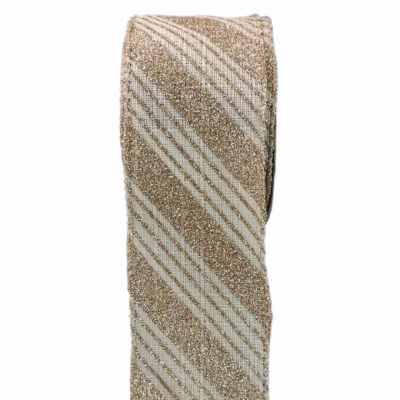 Stuha jutová s drátkem béžová vánoční pruhy 9.1 m