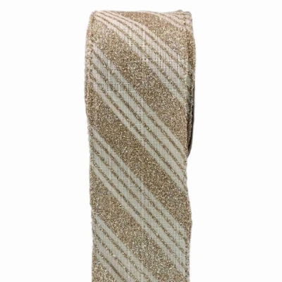 Stuha jutová s drátkem béžová vánoční pruhy 9.1 m