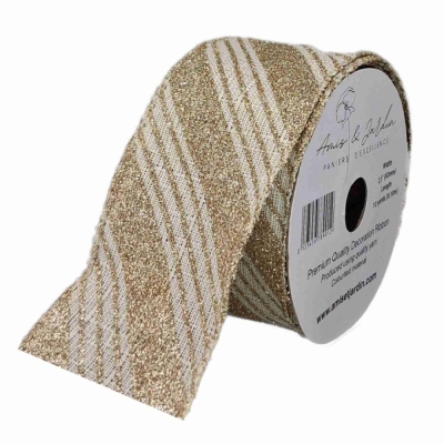 Stuha jutová s drátkem béžová vánoční pruhy 9.1 m