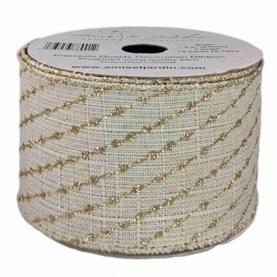 Stuha jutová s drátkem béžová vánoční pruhy 9.1 m