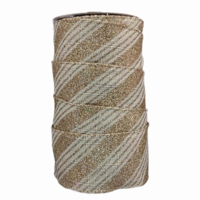 Stuha jutová s drátkem béžová vánoční pruhy 9.1 m
