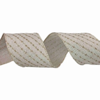 Stuha jutová s drátkem béžová vánoční pruhy 9.1 m