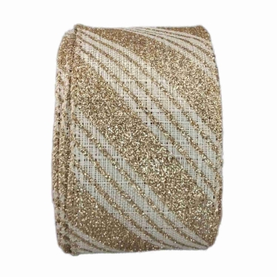 Stuha jutová s drátkem béžová vánoční pruhy 9.1 m