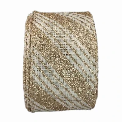 Stuha jutová s drátkem béžová vánoční pruhy 9.1 m