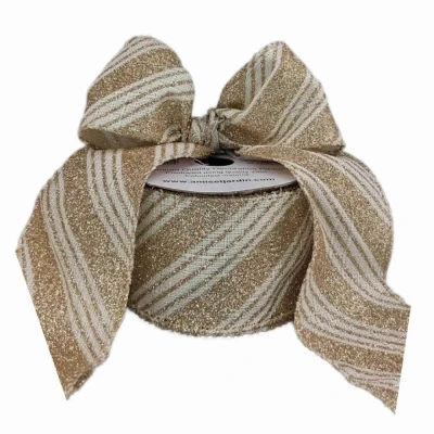 Stuha jutová s drátkem béžová vánoční pruhy 9.1 m