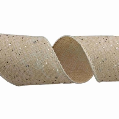 Stuha jutová s drátkem béžová vánoční puntíky 9.1 m