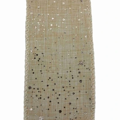 Stuha jutová s drátkem béžová vánoční puntíky 9.1 m