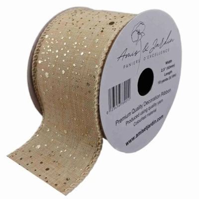 Stuha jutová s drátkem béžová  puntíky 9.1 m