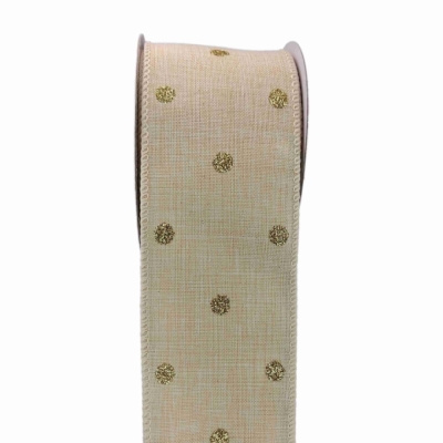 Stuha jutová s drátkem béžová vánoční tečky 9.1 m