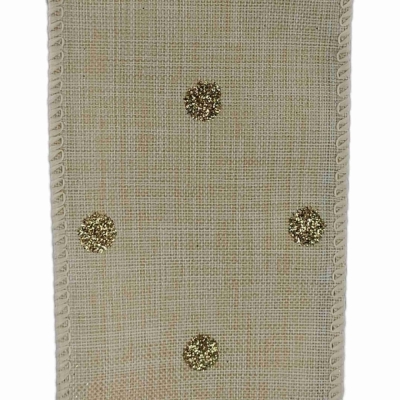 Stuha jutová s drátkem béžová vánoční tečky 9.1 m