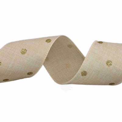 Stuha jutová s drátkem béžová vánoční tečky 9.1 m