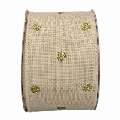 Stuha jutová s drátkem béžová vánoční tečky 9.1 m