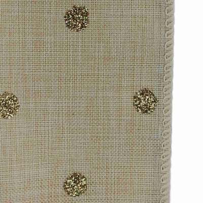 Stuha jutová s drátkem béžová vánoční tečky 9.1 m