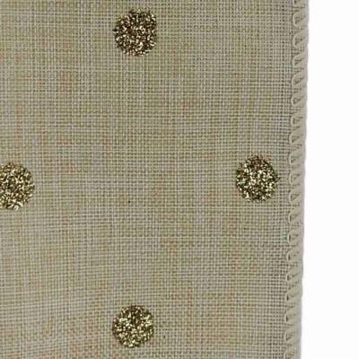 Stuha jutová s drátkem béžová vánoční tečky 9.1 m