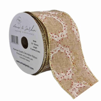 Stuha jutová s drátkem béžová vánoční věnec 9.1 m