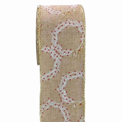 Stuha jutová s drátkem béžová vánoční věnec 9.1 m