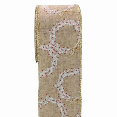 Stuha jutová s drátkem béžová vánoční věnec 9.1 m