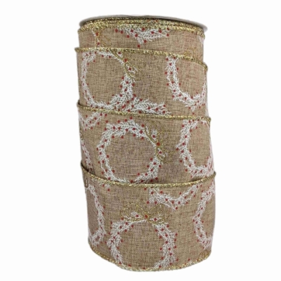 Stuha jutová s drátkem béžová vánoční věnec 9.1 m