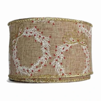 Stuha jutová s drátkem béžová vánoční věnec 9.1 m