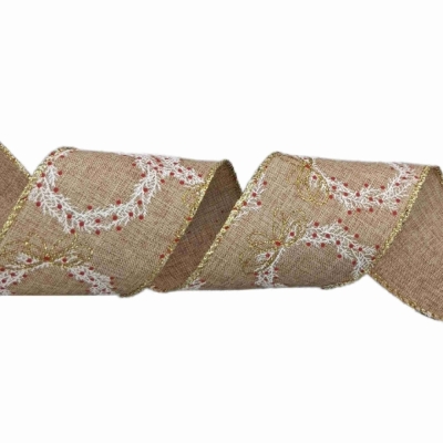 Stuha jutová s drátkem béžová vánoční věnec 9.1 m