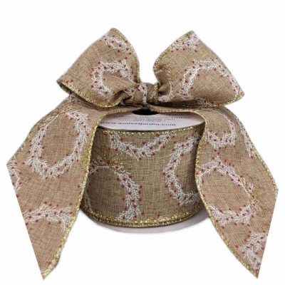 Stuha jutová s drátkem béžová vánoční věnec 9.1 m