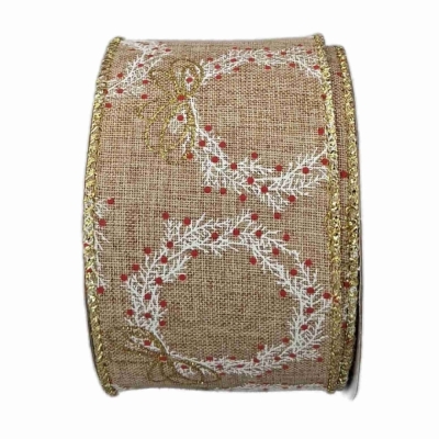 Stuha jutová s drátkem béžová vánoční věnec 9.1 m