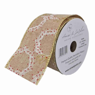 Stuha jutová s drátkem béžová vánoční věnec 9.1 m