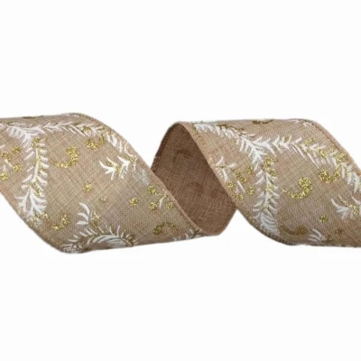 Stuha jutová s drátkem béžová vánoční větvičky 9.1 m