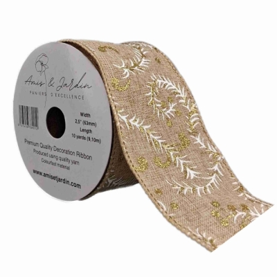 Stuha jutová s drátkem béžová vánoční větvičky 9.1 m