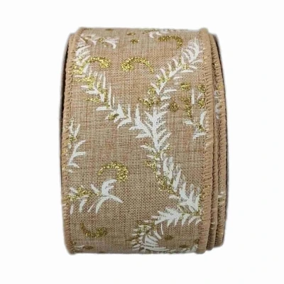 Stuha jutová s drátkem béžová vánoční větvičky 9.1 m