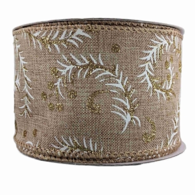 Stuha jutová s drátkem béžová vánoční větvičky 9.1 m