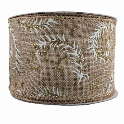 Stuha jutová s drátkem béžová vánoční větvičky 9.1 m