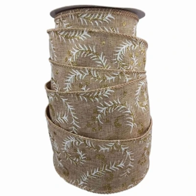 Stuha jutová s drátkem béžová vánoční větvičky 9.1 m