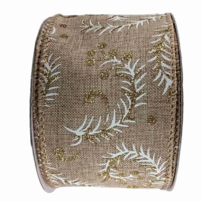 Stuha jutová s drátkem béžová vánoční větvičky 9.1 m