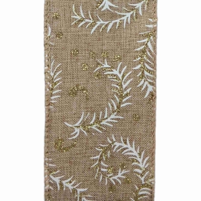 Stuha jutová s drátkem béžová vánoční větvičky 9.1 m