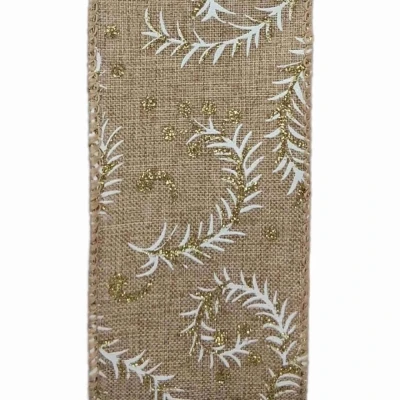Stuha jutová s drátkem béžová vánoční větvičky 9.1 m
