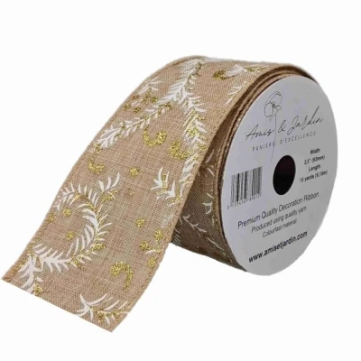 Stuha jutová s drátkem béžová vánoční větvičky 9.1 m