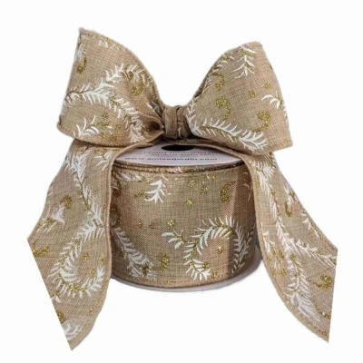 Stuha jutová s drátkem béžová vánoční větvičky 9.1 m