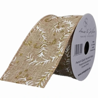 Stuha jutová s drátkem béžová vánoční větvičky 9.1 m