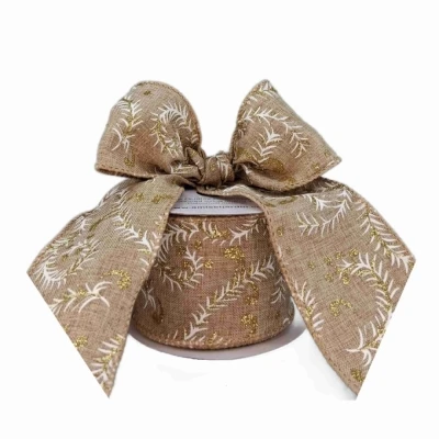 Stuha jutová s drátkem béžová vánoční větvičky 9.1 m